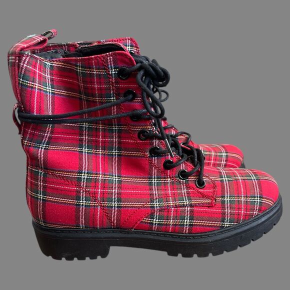 Kohl's Red Plaid Combat Boots Size 8 NEW WITHOUT TAGS - Picture 4 of 9